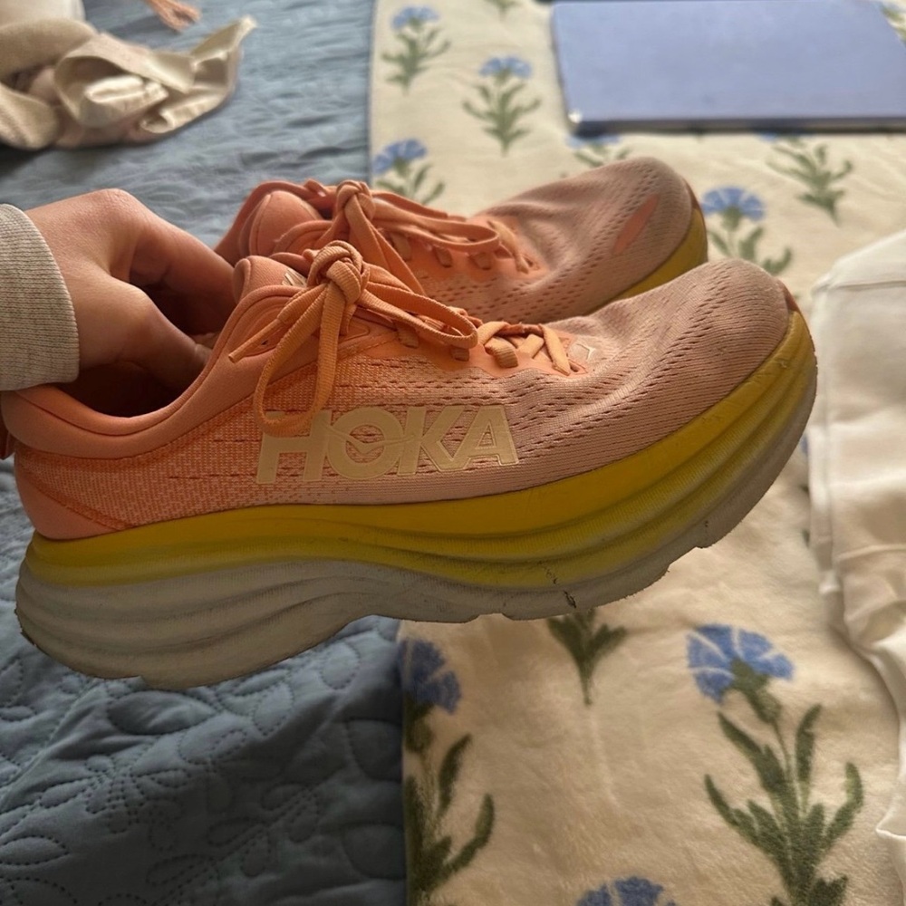 Hoka Women's Coral and Lemon Athletic Shoes